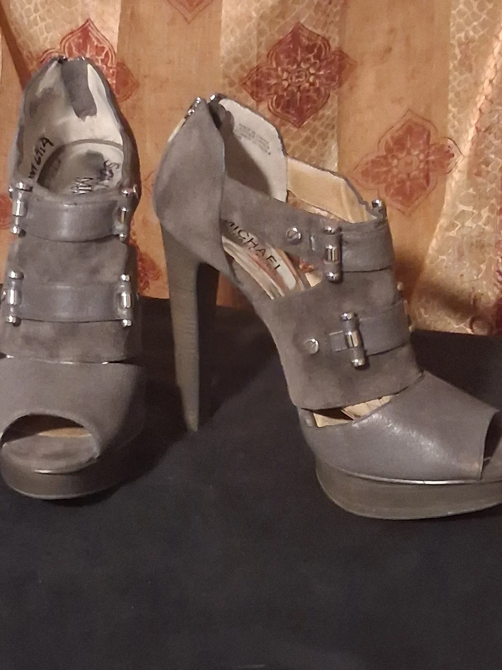 Michael Kors Gray Suede Peep-Toe Platform Heel